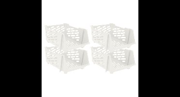 Stapelbare opbergmand - 4x - Wit - 29 liter - kunststof - 44 x 34 x 20 cm