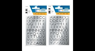 Stickervelletjes met 432x stuks alfabet plak letters zwart/zilver 13x12 mm
