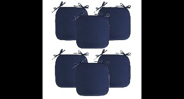 Stoelkussen Anna - 6x - binnen/buiten - donkerblauw - 39 x 39 x 3 cm - polyester