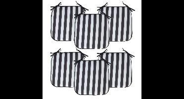 Stoelkussen Anna - 6x - binnen/buiten - zwart/wit - 39 x 39 x 3 cm - polyester