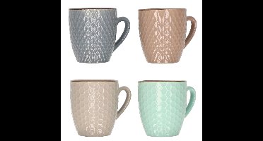 Stoneware koffiekopjes - set van 12x - gekleurd - 200 ml - luxe - bekers - koffiebekers