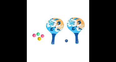 Strand Beachball set - hout - blauw - strand sport speelset - met 5x balletjes
