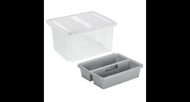 Sunware opslagbox kunststof 32 liter transparant 45 x 36 x 24 cm met deksel en organiser tray