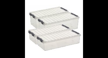 Sunware Q-Line opberg boxen set 4x stuks - 2 maten - 6.5 en 9.5 liter - kunststof - transparant/blau