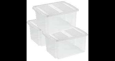 Sunware set van 3x opslagboxen kunststof 32 liter transparant 45 x 36 x 24 cm met deksel
