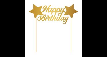 Taarttopper - Happy Birthday - goud - 15 cm - taartdecoratie - taartversiering verjaardag