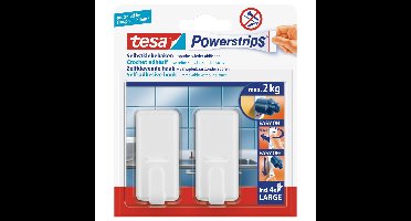 Tesa Powerstrips haken - 2x - large - kunststof - wit - verwijderbaar
