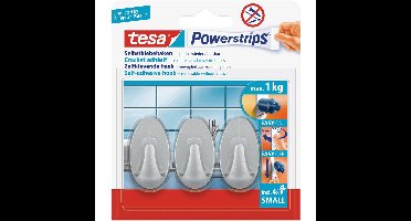 Tesa Powerstrips ovale haken mat chroom small - 3x stuks - Verwijderbare haken - Ophangen