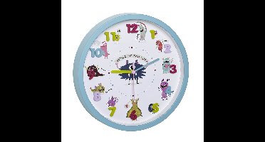 TFA Kinderkamer wandklok - monsters - turquoise - D30 cm - kunststof - rond