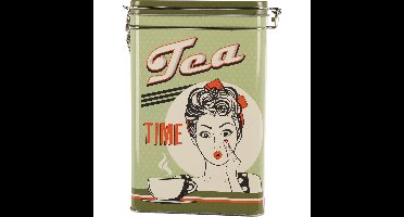 Thee bewaarblik - metaal - retro print groen - 13 x 8 x 18 cm - theezakjes en losse thee