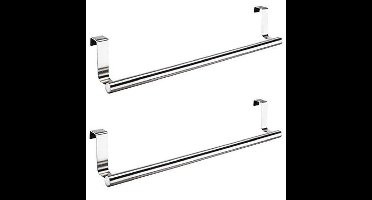 Theedoek / handdoek rek voor kastdeurtje - 2x - zilver - RVS - 40 x 9 x 7 cm - handdoek hanger