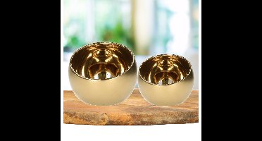 Theelichthouders/kaarsenhouders - set van 2x - goud - keramiek