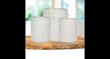 Theelichthouders set - 3x - parel wit/goud - glas - luxe kaarsenhouders