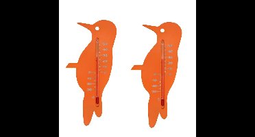 Thermometer - 2x - oranje specht vogel - 15 cm - Binnen/buiten - Vogels artikelen