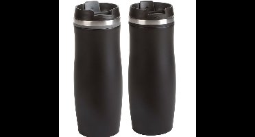 Thermosbekers - warmhoud drinkbekers - 2x stuks - grijs en zwart - 400 ml - Isolerende drinkbekers