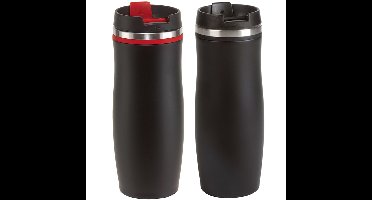 Thermosbekers - warmhoud drinkbekers - 2x stuks - rood en zwart - 400 ml - Isolerende drinkbekers