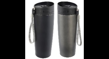 Thermosbekers - warmhoud drinkbekers - 2x stuks - zwart en grijs - 380 ml - Isolerende drinkbekers