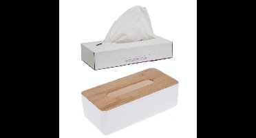 Tissuedoos/tissuebox kunststof met bovenkant van bamboe hout 26 x 13 cm met vulling