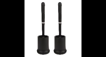 Toiletborstel - 2x - zwart - siliconen - H43 cm - met houder - siliconen toiletborstel