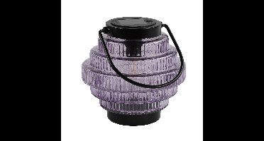 Tuin lantaarn Jardin - solar - paars/zwart - D16 x H16 cm - metaal/glas - buitenverlichting