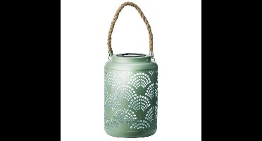 Tuin lantaarn - solar - jade groen - D15 x H23 cm - metaal - buitenverlichting