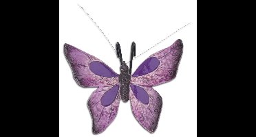 Tuindecoratie bloempothanger vlinder - kunststeen - paars - 13 x 10 cm