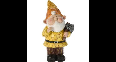 Tuinkabouter beeld Bobby Yellow - Polystone - met gereedschap - 31 cm