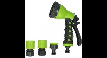 Tuinsproeier set 4-delig - broeskop/sproeipistool met aansluitstukken - 16 cm - groen