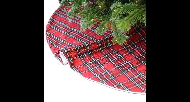Unique Living Kerstboomrok - geruit - rood - D90 cm - polyester - kerstboomkleed