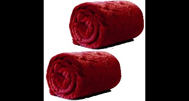 Unique Living Plaid - 2x - fleece deken - fluweel rood - polyester - 130 x 180 cm