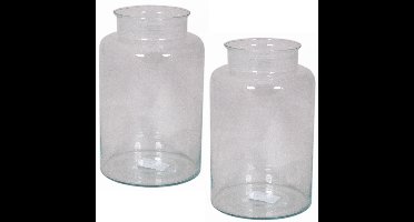 Vaas melkbus - 3x - smalle hals - glas - transparant - 19 x 30 cm - Bloemenvazen
