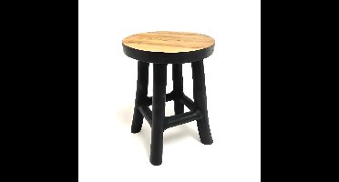 VD Leeden plantverhoger - teak hout - zwart - D17 x H22 cm - mini krukje