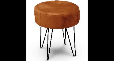 Velvet kruk Davy - bruin - metaal/stof - D35 x H40 cm - bijzet stoeltjes