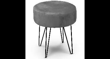 Velvet kruk Davy - grijs - metaal/stof - D35 x H40 cm - bijzet stoeltjes