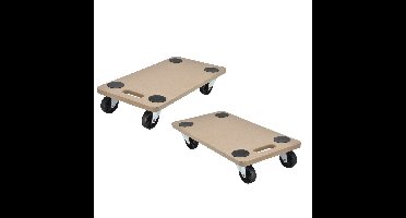 Verhuis trolley/hondje - 2x - meubelroller - met handvat - MDF - 200 kg - 56 x 30 cm