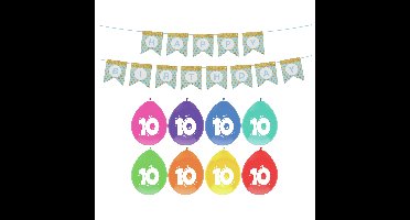 Verjaardag 10 jaar geworden versiering - 16x thema ballonnen - 1x Happy Birthday slinger 300 cm