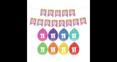 Verjaardag 11 jaar geworden versiering - 16x thema ballonnen - 1x Happy Birthday slinger 300 cm