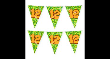 Verjaardag 12 jaar thema vlaggetjes - 2x - feestversiering - 10m - folie - dubbelzijdig