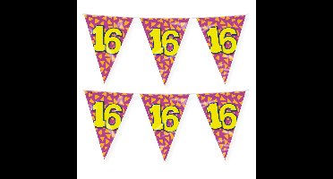Verjaardag 16 jaar thema vlaggetjes - 2x - feestversiering - 10m - folie - dubbelzijdig