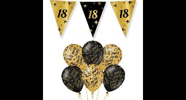 Verjaardag 18 jaar versiering pakket zwart/goud 18 en party-time