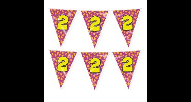 Verjaardag 2 jaar thema vlaggetjes - 2x - feestversiering - 10m - folie - dubbelzijdig