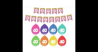 Verjaardag 40 jaar geworden versiering - 16x thema ballonnen - 1x Happy Birthday slinger 300 cm