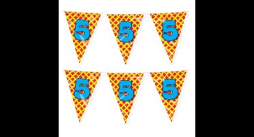 Verjaardag 5 jaar thema vlaggetjes - 2x - feestversiering - 10m - folie - dubbelzijdig