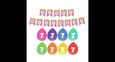 Verjaardag 7 jaar geworden versiering - 16x thema ballonnen - 1x Happy Birthday slinger 300 cm