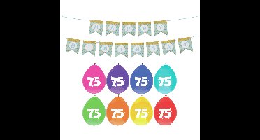 Verjaardag 75 jaar geworden versiering - 16x thema ballonnen - 1x Happy Birthday slinger 300 cm
