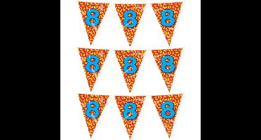 Verjaardag 8 jaar thema vlaggetjes - 3x - feestversiering - 10m - folie - dubbelzijdig