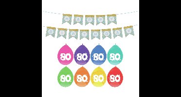 Verjaardag 80 jaar geworden versiering - 16x thema ballonnen - 1x Happy Birthday slinger 300 cm