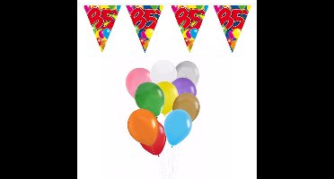 Verjaardag 85 jaar feestartikelen set - 50x ballonnen - 2x leeftijd print vlaggenlijnen