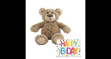 Verjaardag cadeau knuffelbeer 22 cm met XL Happy Birthday wenskaart