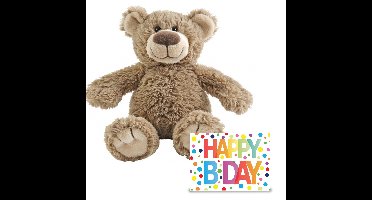 Verjaardag cadeau knuffelbeer 40 cm met XL Happy Birthday wenskaart